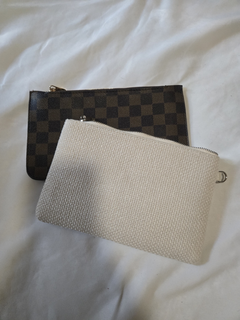 Canvas Zip Pouch Set - Neutral Ivory and Brown